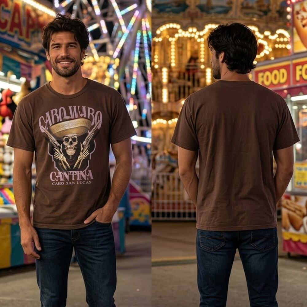 Cabo Wabo Cantina Vintage Shirt Mens L Brown San Lucas Short Sleeve Tee 42